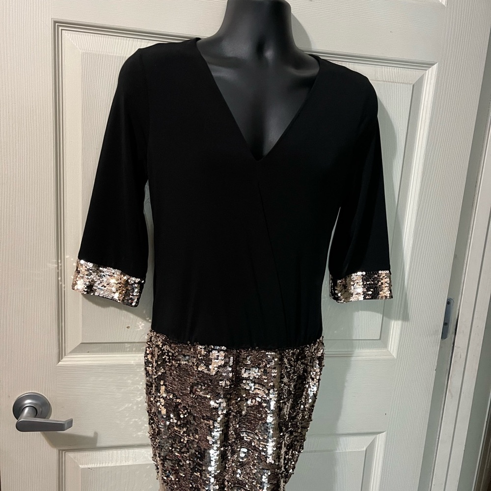 Venus Black and Gold Sequin Dress S